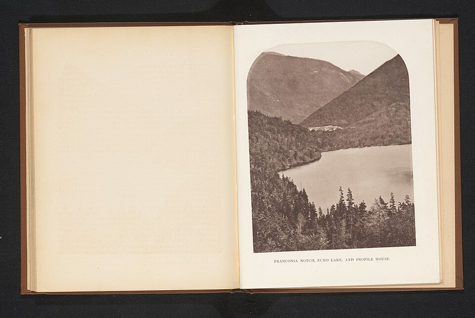 Panoramic view of Franconia Notch and Echo Lake from Artists Bluff, New Hampshire